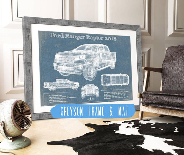 14" x 11" / Greyson Frame & Mat Cutler West Ford Ranger Raptor (2018) Blueprint Vintage Auto Print