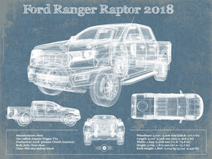 14" x 11" / Unframed Cutler West Ford Ranger Raptor (2018) Blueprint Vintage Auto Print