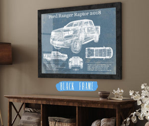 20" x 16" / Black Frame Cutler West Ford Ranger Raptor (2018) Blueprint Vintage Auto Print