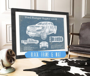 20" x 16" / Black Frame & Mat Cutler West Ford Ranger Raptor (2018) Blueprint Vintage Auto Print
