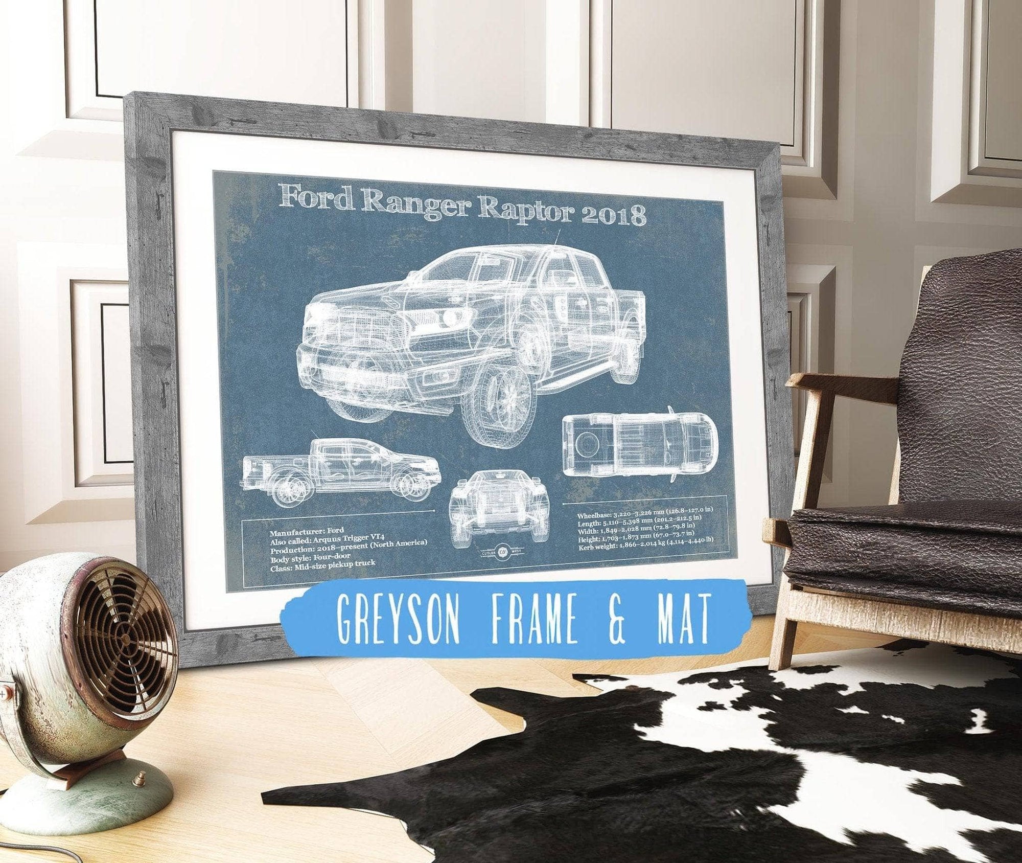 Cutler West Ford Collection 14" x 11" / Greyson Frame & Mat Ford Ranger Raptor (2018) Blueprint Vintage Auto Print 833110097_67241