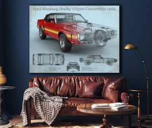Cutler West Ford Shelby Mustang GT500 Convertible 1969 Blueprint Vintage Auto Print