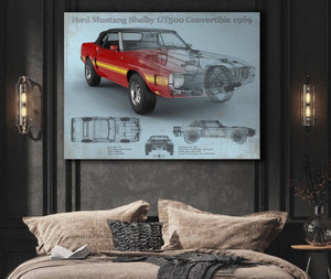 Cutler West Ford Shelby Mustang GT500 Convertible 1969 Blueprint Vintage Auto Print