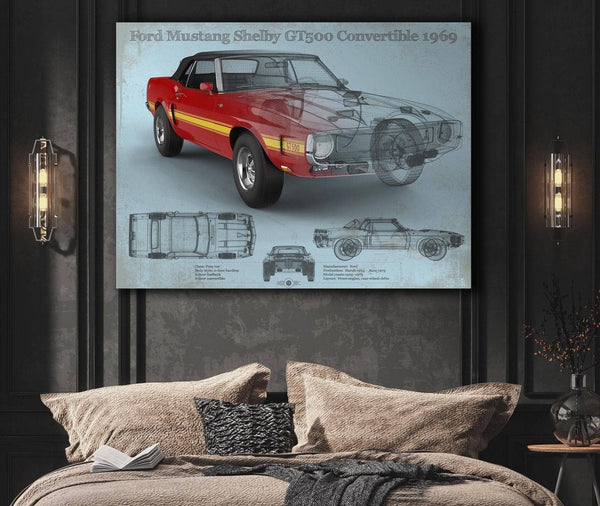 Cutler West Ford Shelby Mustang GT500 Convertible 1969 Blueprint Vintage Auto Print