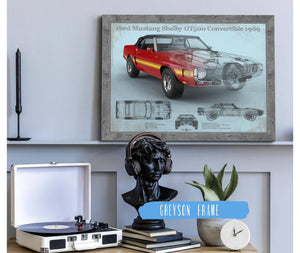 Cutler West Ford Shelby Mustang GT500 Convertible 1969 Blueprint Vintage Auto Print
