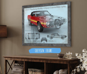Cutler West Ford Shelby Mustang GT500 Convertible 1969 Blueprint Vintage Auto Print
