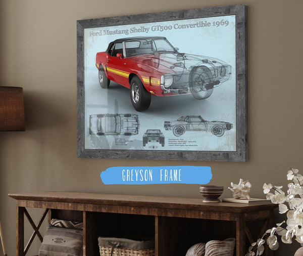 Cutler West Ford Shelby Mustang GT500 Convertible 1969 Blueprint Vintage Auto Print