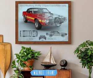 Cutler West Ford Shelby Mustang GT500 Convertible 1969 Blueprint Vintage Auto Print
