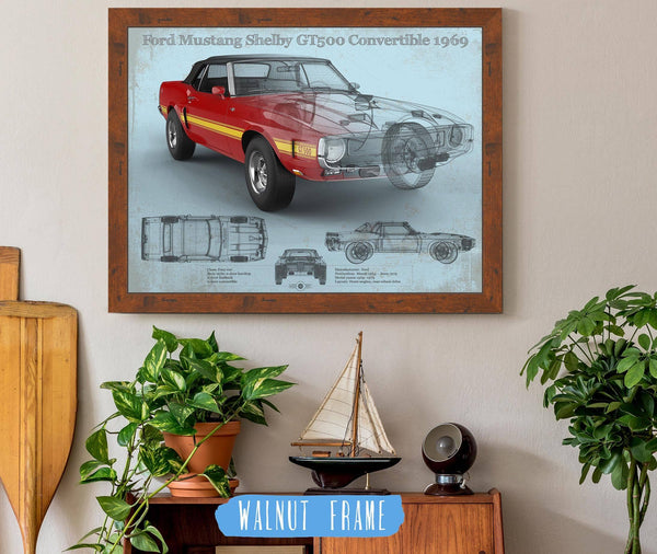 Cutler West Ford Shelby Mustang GT500 Convertible 1969 Blueprint Vintage Auto Print