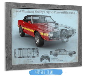 14" x 11" / Greyson Frame Cutler West Ford Shelby Mustang GT500 Convertible 1969 Blueprint Vintage Auto Print