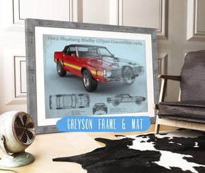 14" x 11" / Greyson Frame & Mat Cutler West Ford Shelby Mustang GT500 Convertible 1969 Blueprint Vintage Auto Print