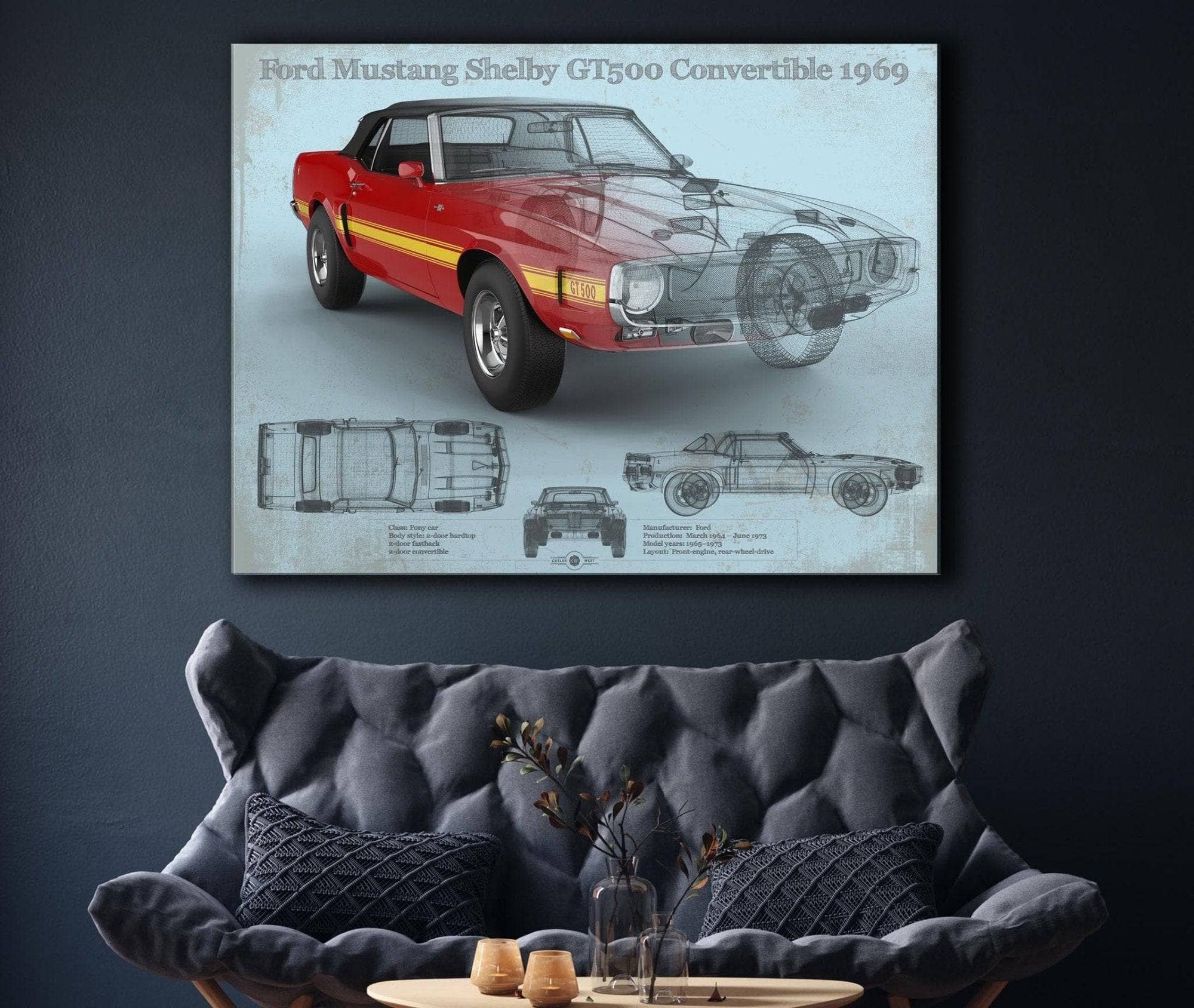 Cutler West Ford Collection Ford Shelby Mustang GT500 Convertible 1969 Blueprint Vintage Auto Print