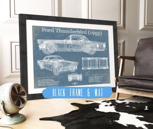 20" x 16" / Black Frame & Mat Cutler West Ford Thunderbird 1955 Original Blueprint Art