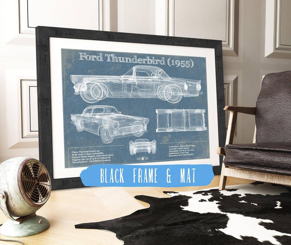 20" x 16" / Black Frame & Mat Cutler West Ford Thunderbird 1955 Original Blueprint Art