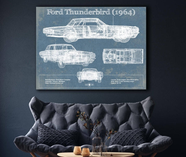 Cutler West Ford Thunderbird (1964) Vintage Blueprint Auto Print