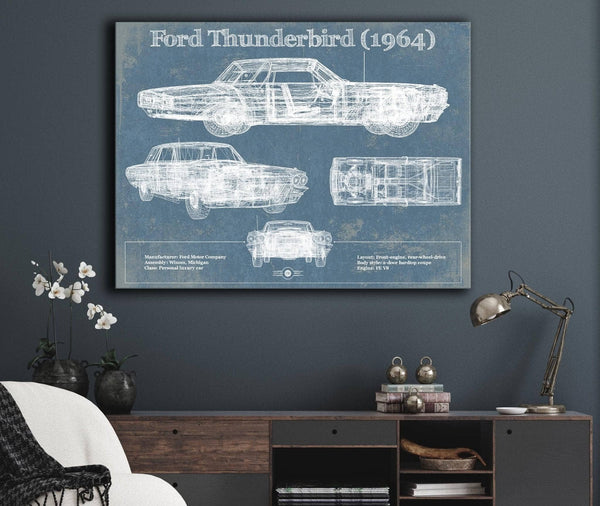 Cutler West Ford Thunderbird (1964) Vintage Blueprint Auto Print