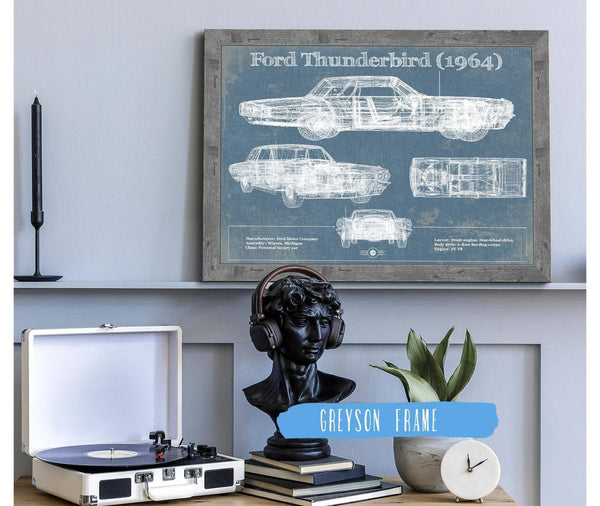 Cutler West Ford Thunderbird (1964) Vintage Blueprint Auto Print