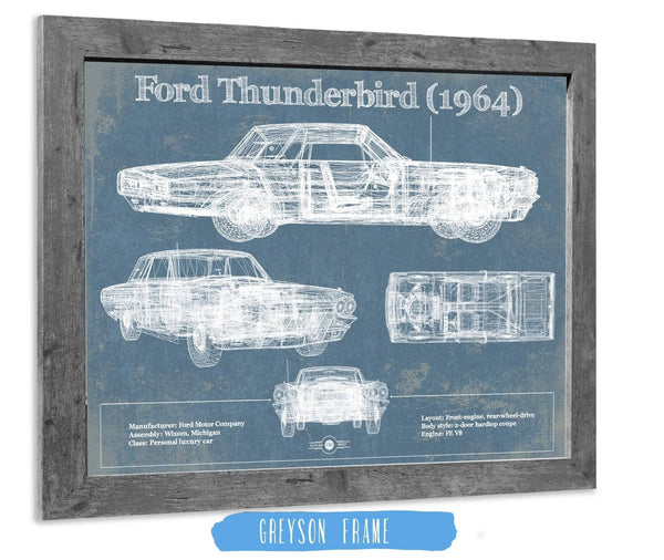 14" x 11" / Greyson Frame Cutler West Ford Thunderbird (1964) Vintage Blueprint Auto Print