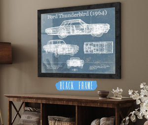 20" x 16" / Black Frame Cutler West Ford Thunderbird (1964) Vintage Blueprint Auto Print