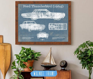 20" x 16" / Walnut Frame Cutler West Ford Thunderbird (1964) Vintage Blueprint Auto Print