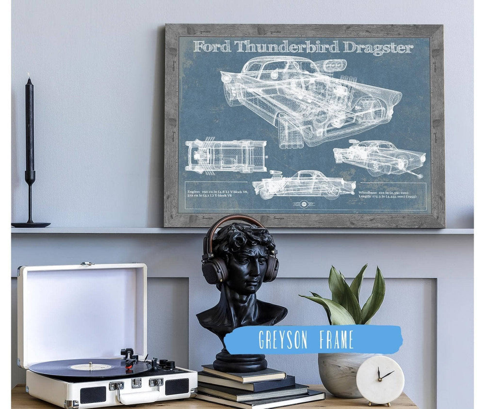 14" x 11" / Stretched Canvas Wrap Cutler West Ford Thunderbird Dragster Blueprint Vintage Auto Print