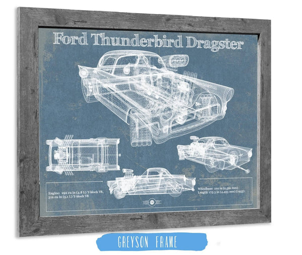 14" x 11" / Greyson Frame Cutler West Ford Thunderbird Dragster Blueprint Vintage Auto Print