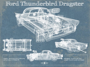 14" x 11" / Unframed Cutler West Ford Thunderbird Dragster Blueprint Vintage Auto Print