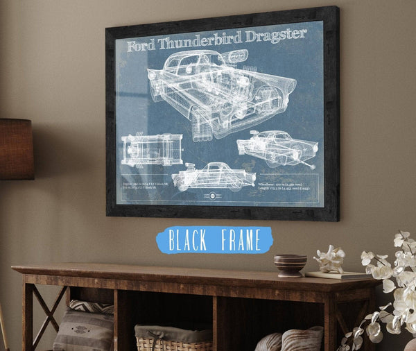 20" x 16" / Black Frame Cutler West Ford Thunderbird Dragster Blueprint Vintage Auto Print
