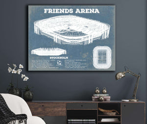 Cutler West Friends Arena (Nationalarenan) Blueprint Vintage Soccer Print