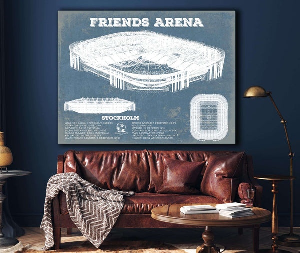 Cutler West Friends Arena (Nationalarenan) Blueprint Vintage Soccer Print