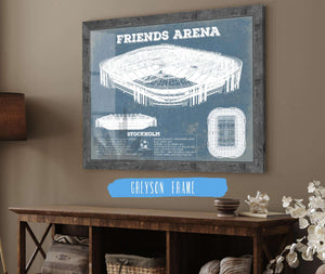 14" x 11" / Greyson Frame Cutler West Friends Arena (Nationalarenan) Blueprint Vintage Soccer Print