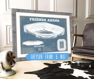 14" x 11" / Greyson Frame & Mat Cutler West Friends Arena (Nationalarenan) Blueprint Vintage Soccer Print