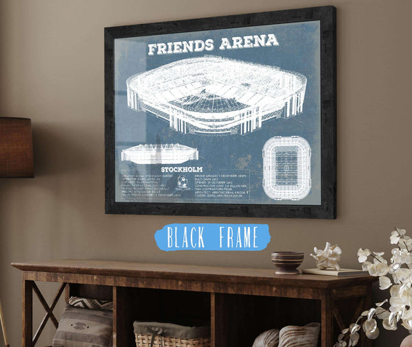 20" x 16" / Black Frame Cutler West Friends Arena (Nationalarenan) Blueprint Vintage Soccer Print