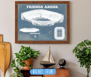 20" x 16" / Walnut Frame Cutler West Friends Arena (Nationalarenan) Blueprint Vintage Soccer Print