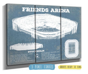 36" x 24" / 3 Panel Canvas Wrap Cutler West Friends Arena (Nationalarenan) Blueprint Vintage Soccer Print