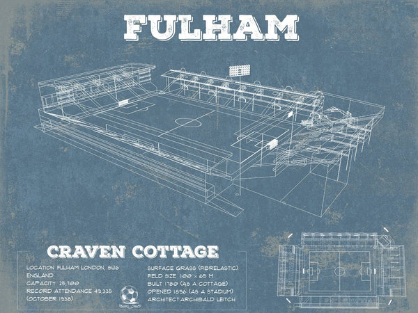 14" x 11" / Unframed Cutler West Fulham Football Club Craven Cottage - Vintage Soccer Print