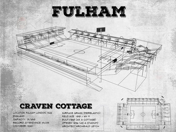 14" x 11" / Unframed Cutler West Fulham Football Club Craven Cottage Vintage Soccer Print
