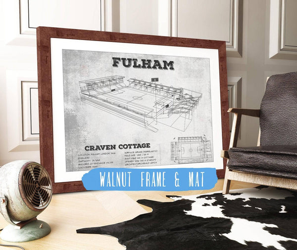 20" x 16" / Walnut Frame & Mat Cutler West Fulham Football Club Craven Cottage Vintage Soccer Print