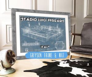 14" x 11" / Greyson Frame & Mat Cutler West Genoa C.F.C. Italy Football Stadio Luigi Ferraris Stadium Soccer Print