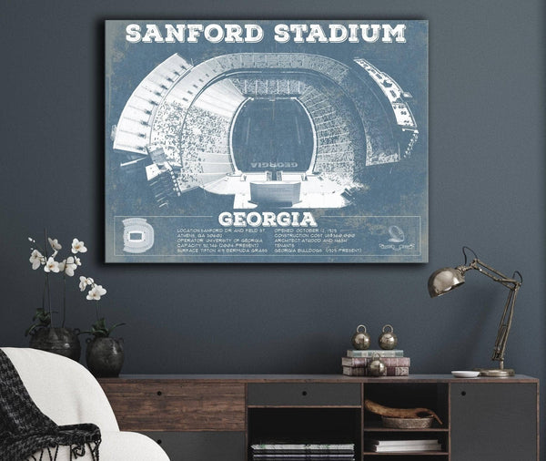 Cutler West Georgia Bulldogs Football - Sanford Stadium Vintage Football Blueprint Art Print