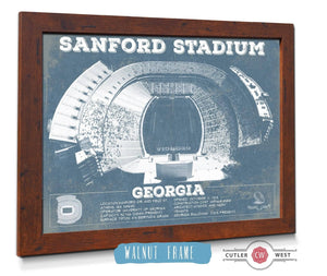 Cutler West Georgia Bulldogs Football - Sanford Stadium Vintage Football Blueprint Art Print