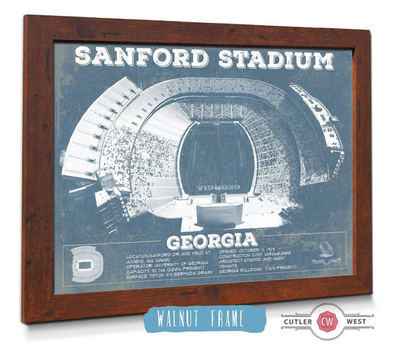 Cutler West Georgia Bulldogs Football - Sanford Stadium Vintage Football Blueprint Art Print