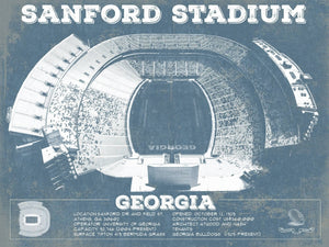14" x 11" / Unframed Cutler West Georgia Bulldogs Football - Sanford Stadium Vintage Football Blueprint Art Print