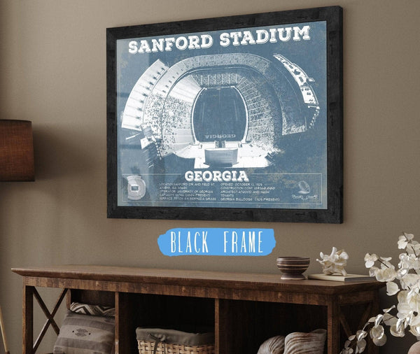 20" x 16" / Black Frame Cutler West Georgia Bulldogs Football - Sanford Stadium Vintage Football Blueprint Art Print
