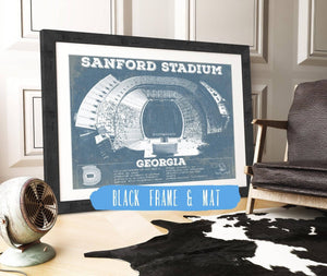 20" x 16" / Black Frame & Mat Cutler West Georgia Bulldogs Football - Sanford Stadium Vintage Football Blueprint Art Print