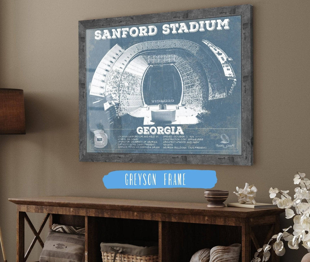 14" x 11" / Stretched Canvas Wrap Cutler West Georgia Bulldogs Football - Sanford Stadium Vintage Football Blueprint Art Print