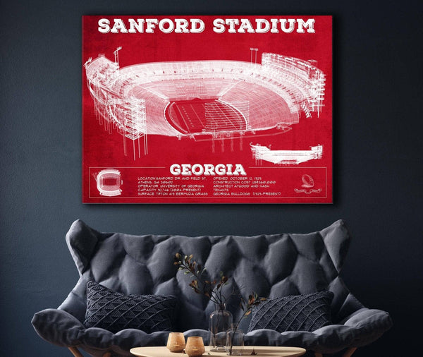 Cutler West Georgia Bulldogs Football Team Colors - Sanford Stadium Vintage Football Blueprint Art Print
