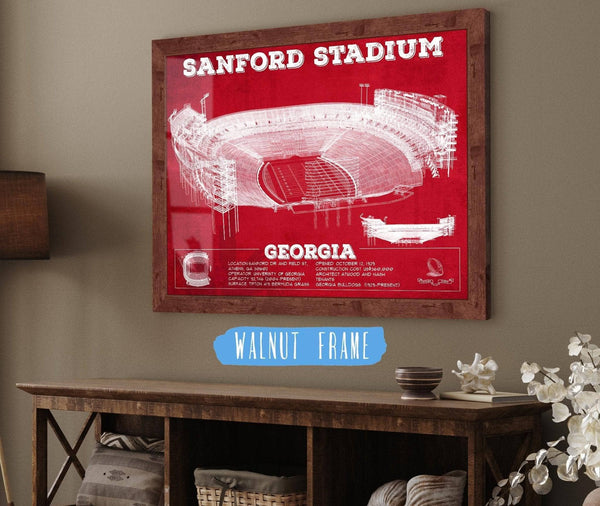 Cutler West Georgia Bulldogs Football Team Colors - Sanford Stadium Vintage Football Blueprint Art Print