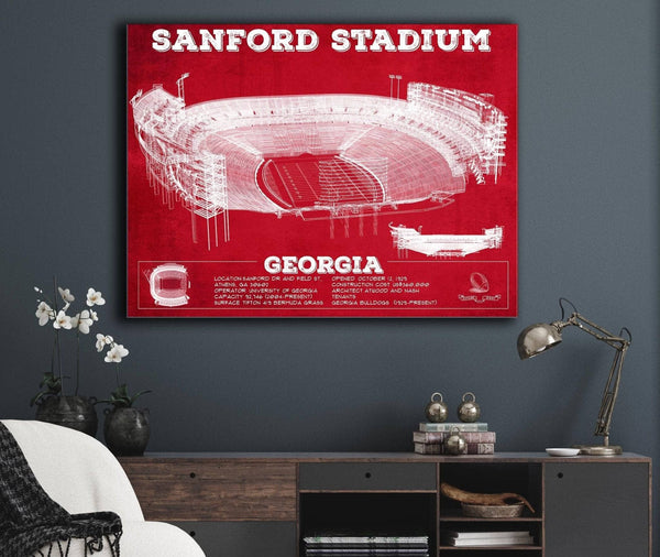 Cutler West Georgia Bulldogs Football Team Colors - Sanford Stadium Vintage Football Blueprint Art Print