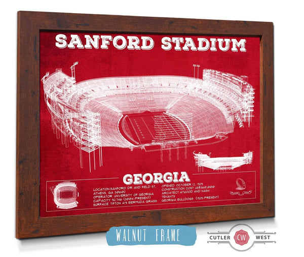 Cutler West Georgia Bulldogs Football Team Colors - Sanford Stadium Vintage Football Blueprint Art Print